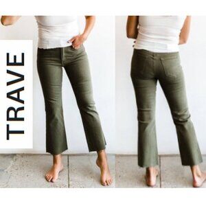 Trave Collette Olive Green Wide leg ankle Denim Pants 29 Weekend chic Preppy
